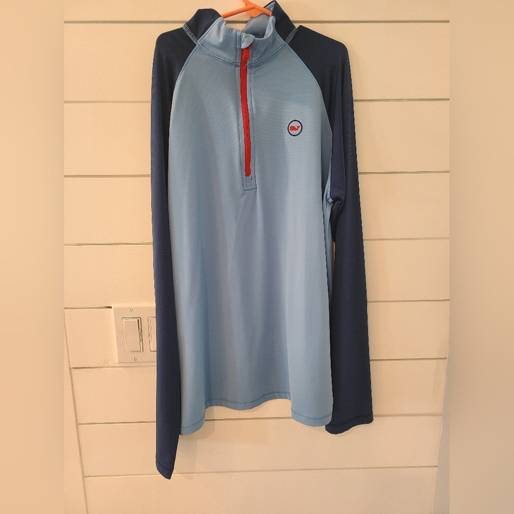 Vineyard Vines Light Blue and Navy Quarter-Zip Pullover
